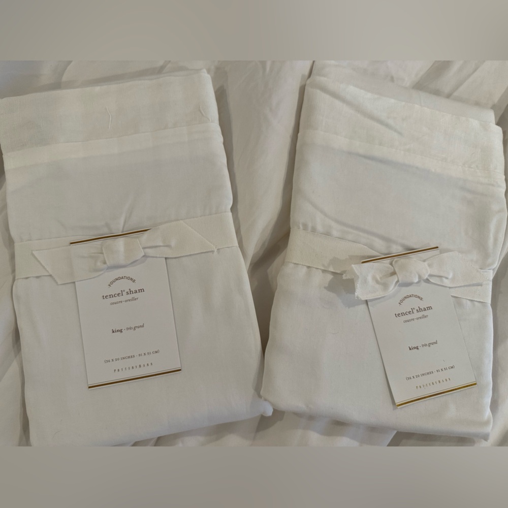 2 Brand New Pottery Barn white tencel shams king size